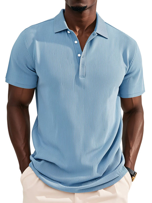 Men's Daily Solid Color Pit Button Lapel Short-sleeved Polo Shirt