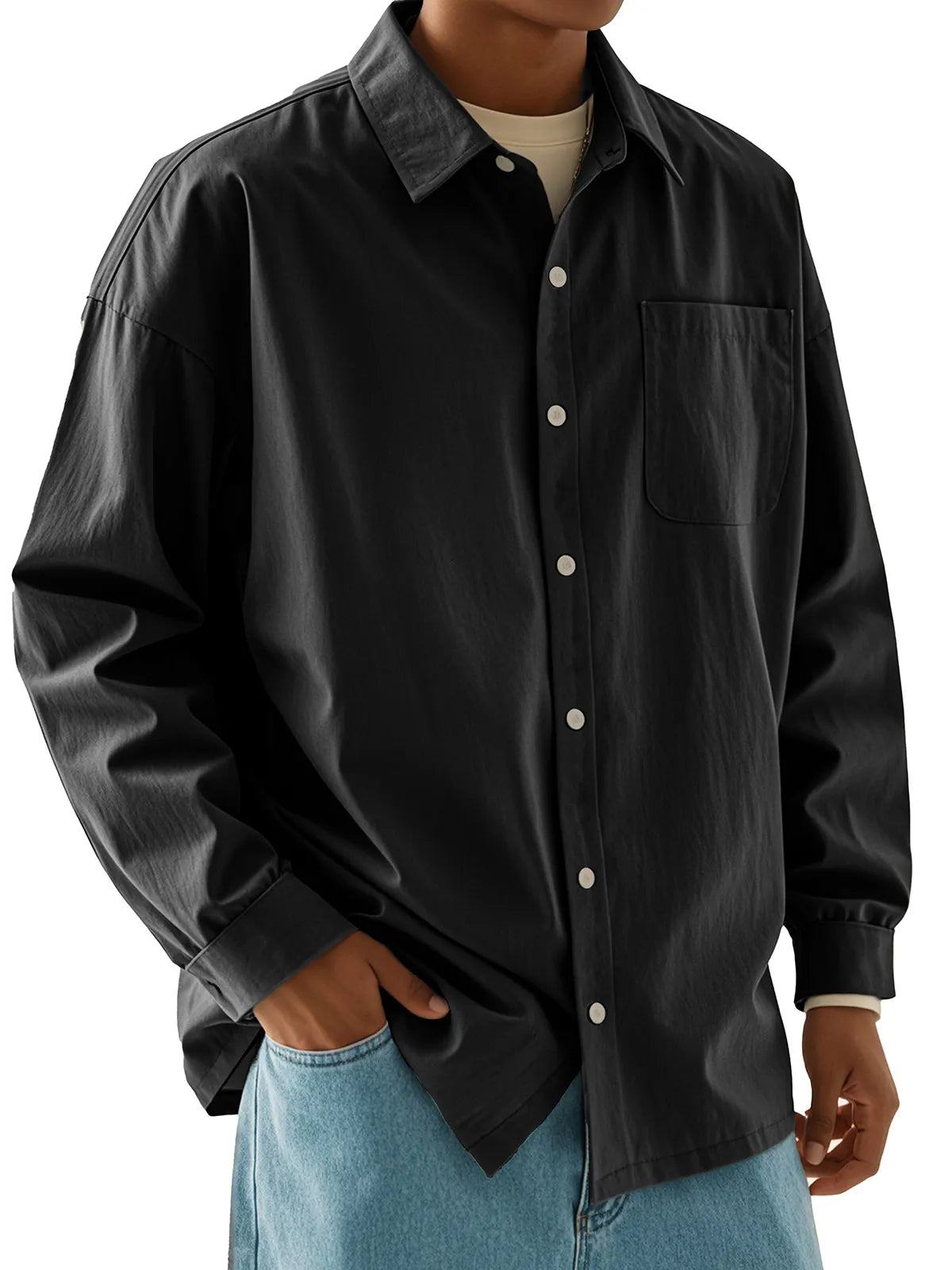 Men's Fashion Casual Retro Cotton Lapel Long Sleeve Shirt