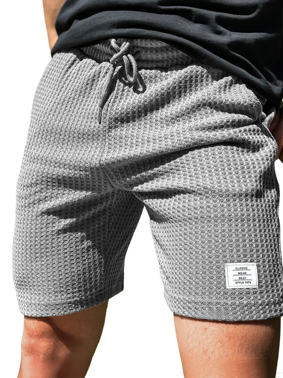 Men's Everyday Waffle Embroidered Logo Drawstring Casual Shorts