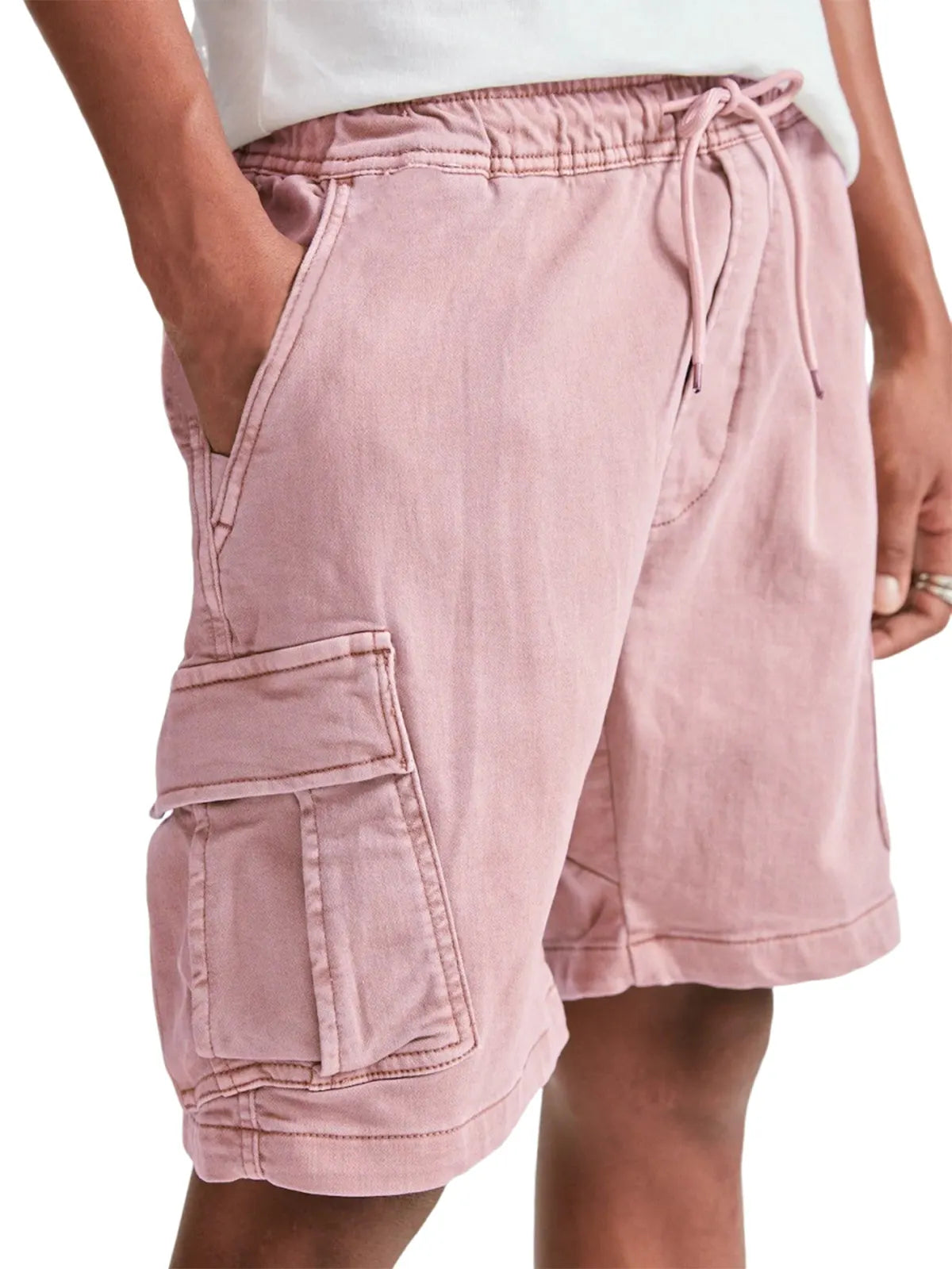 Men's Multi-Pocket Utility Cargo Pants Stylish Lace-up Casual Bermuda Shorts