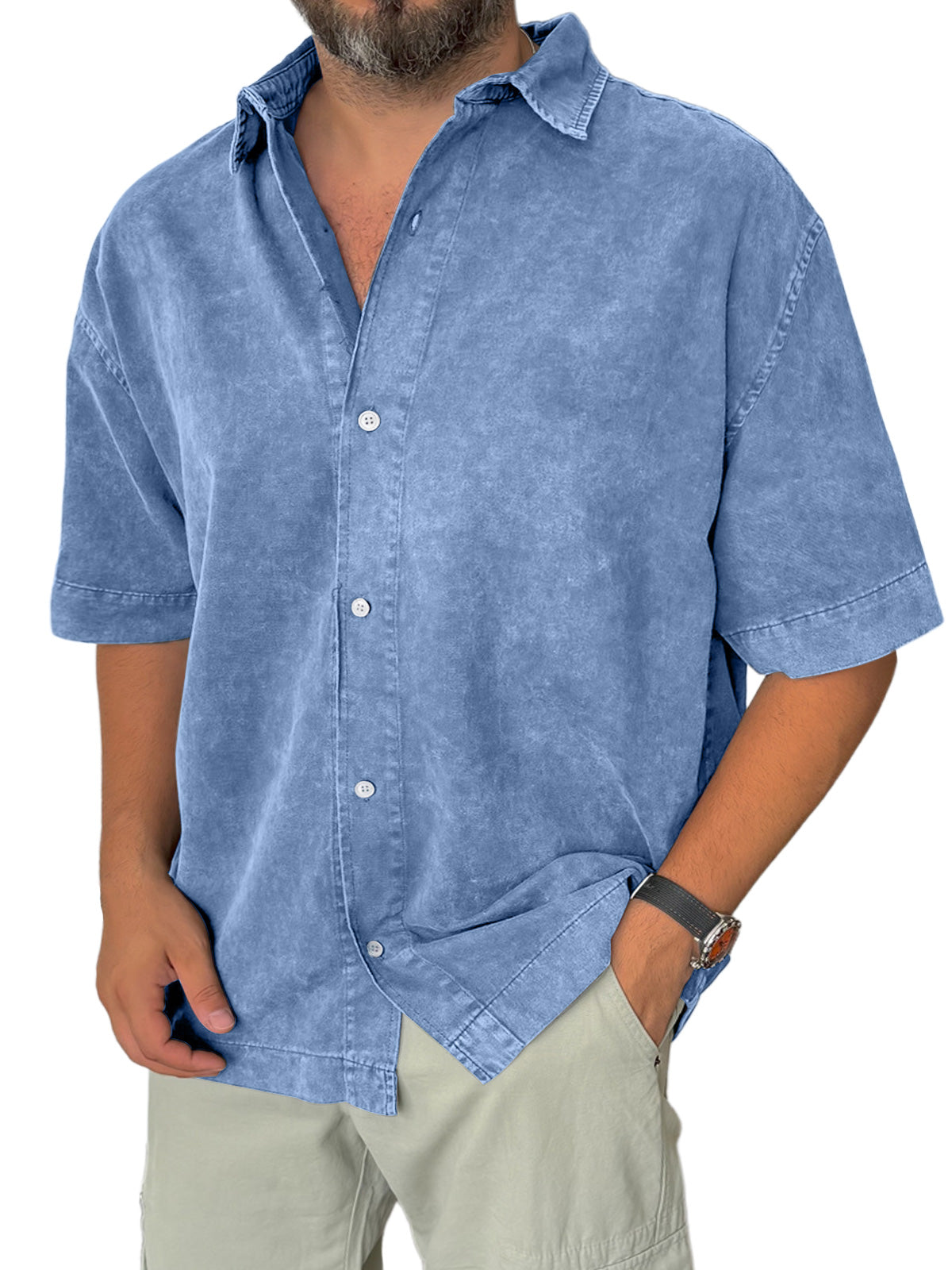 Men's Retro Everyday Casual Lapel Solid Color Short Sleeve Shirt