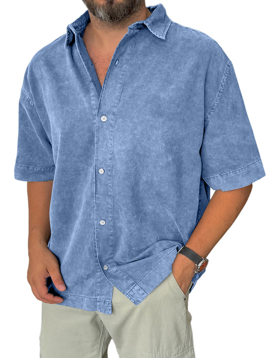 Men's Retro Everyday Casual Lapel Solid Color Short Sleeve Shirt