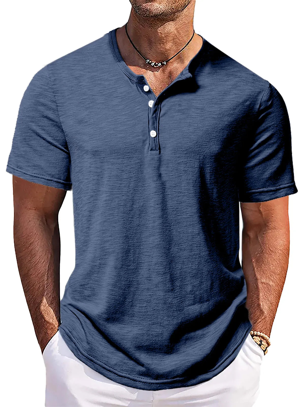 Men's Solid Color Comfort Button-down Short Sleeve Henley