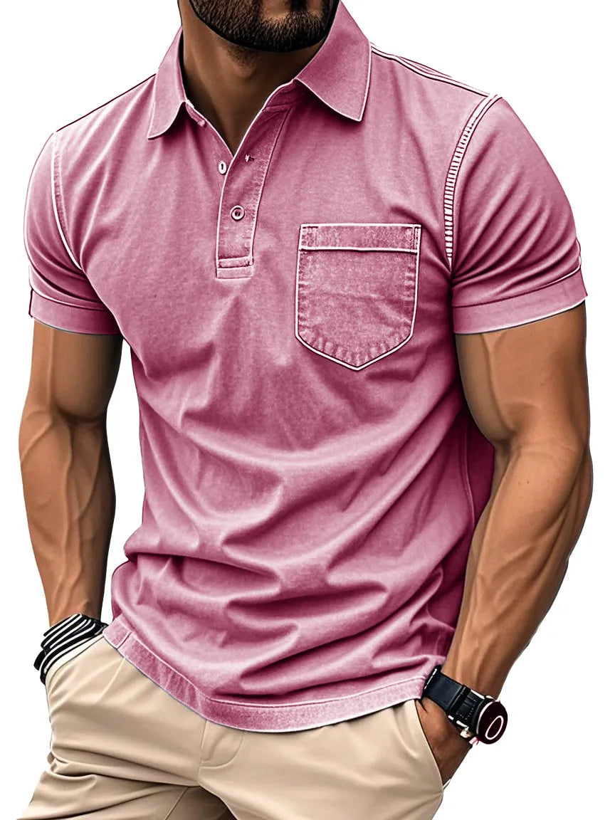 Men's Fashion Retro Distressed Lapel Short-sleeved Pocket Polo Shirt