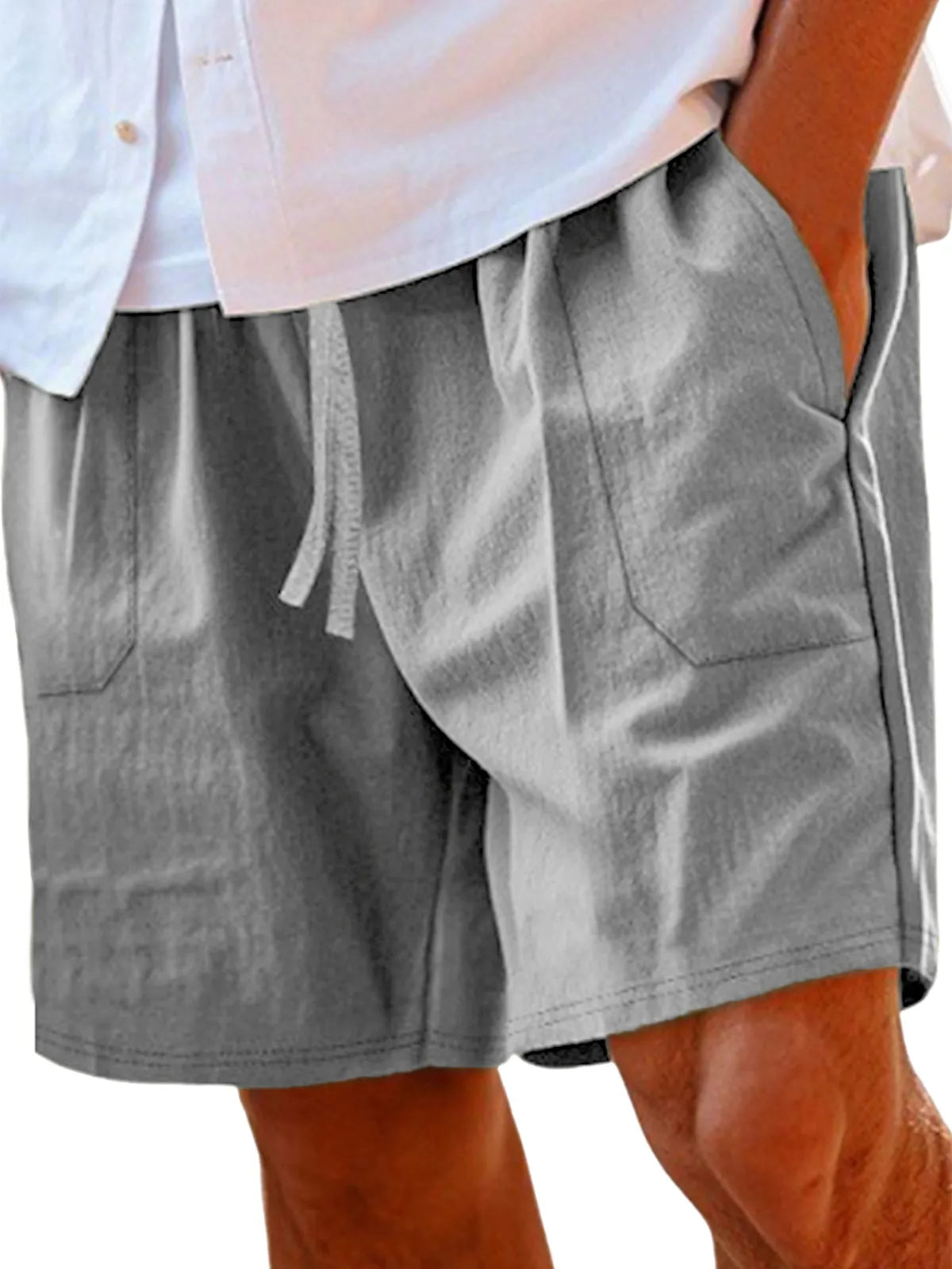 Men's Comfortable Linen Lace-Up Vacation Shorts with Side Pockets