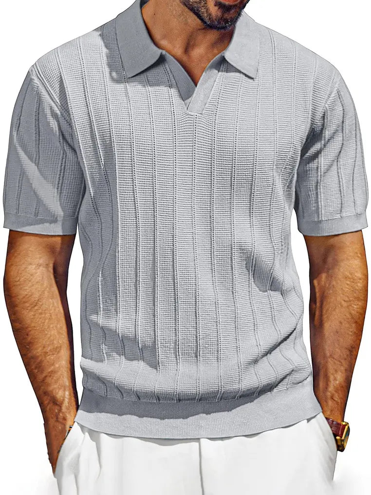 Men's Knitted Retro Fashion Casual V-neck Polo Shirt
