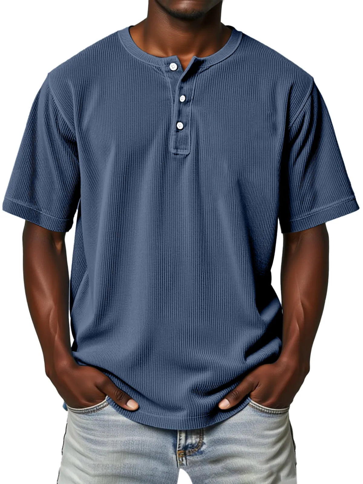Men's Everyday Retro Vertical Stripe Solid Color Comfortable Short Sleeve Henley Shirt