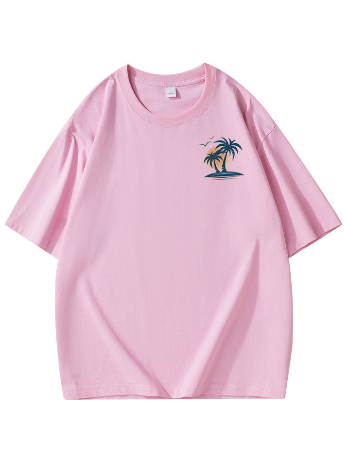 Men's Cotton Basic Casual Palm Tree Print Comfortable Short-sleeved T-shirt