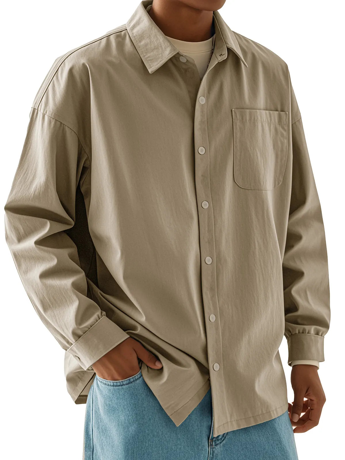 Men's Fashion Casual Retro Cotton Lapel Long Sleeve Shirt
