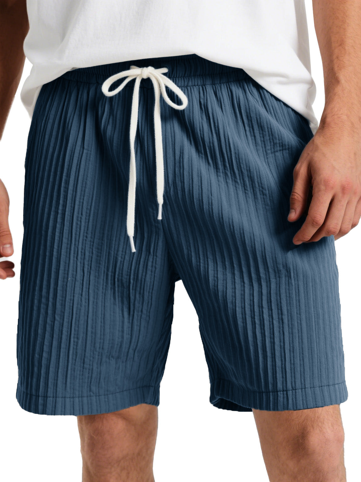 Men's Fashion Casual Striped Fabric Lace-up Loose Shorts