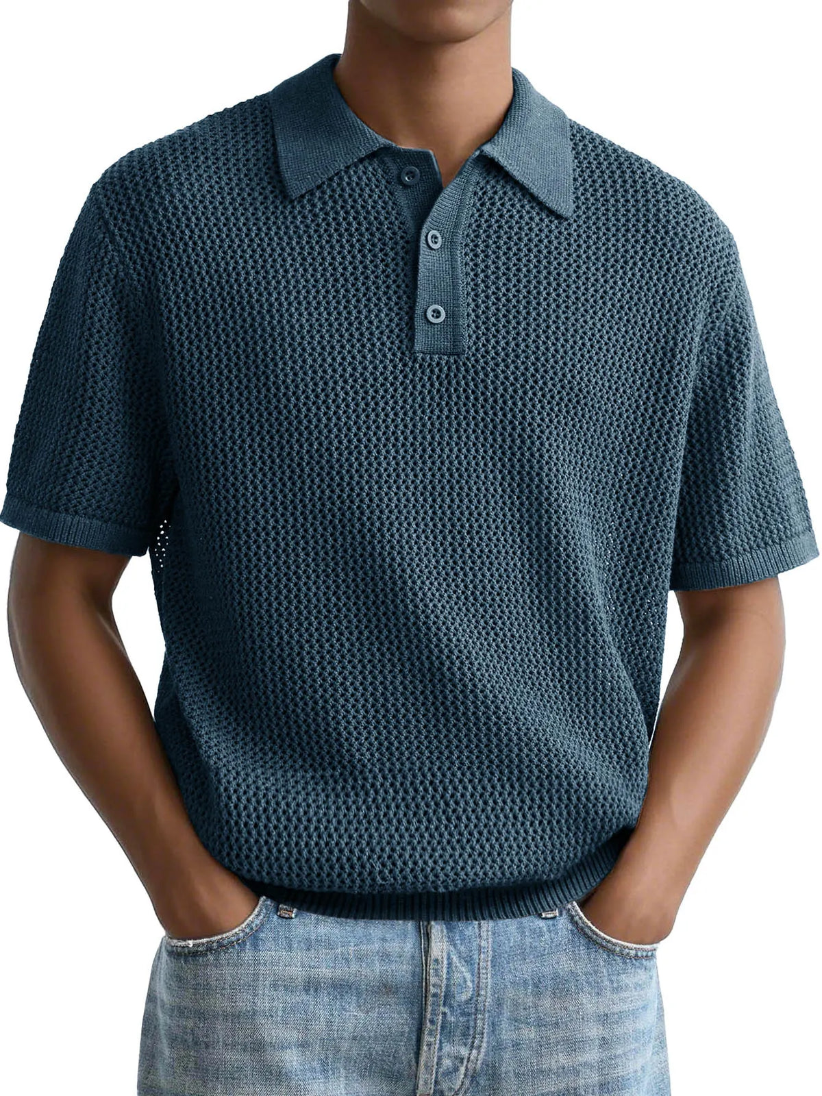 Men's Fashion Casual Retro Texture Fabric Short-sleeved Lapel Polo Shirt
