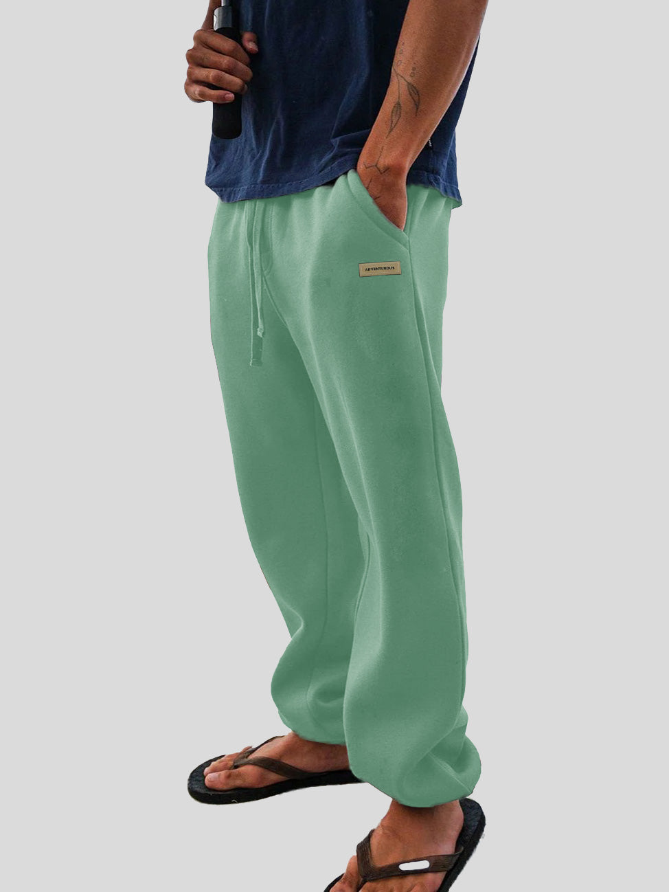 Men's Fashion Casual Sports Logo Embroidered Pocket Cuffed Trousers
