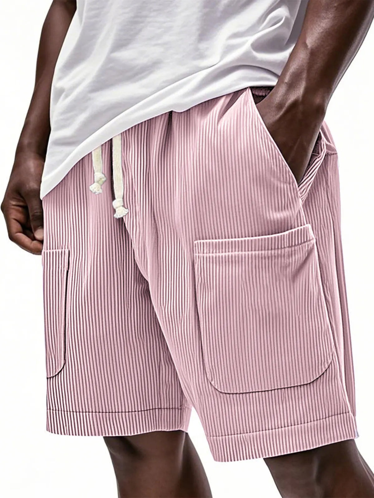 Men's Stylish Multi-pocket Corduroy Lace-up Loose Vacation Casual Shorts