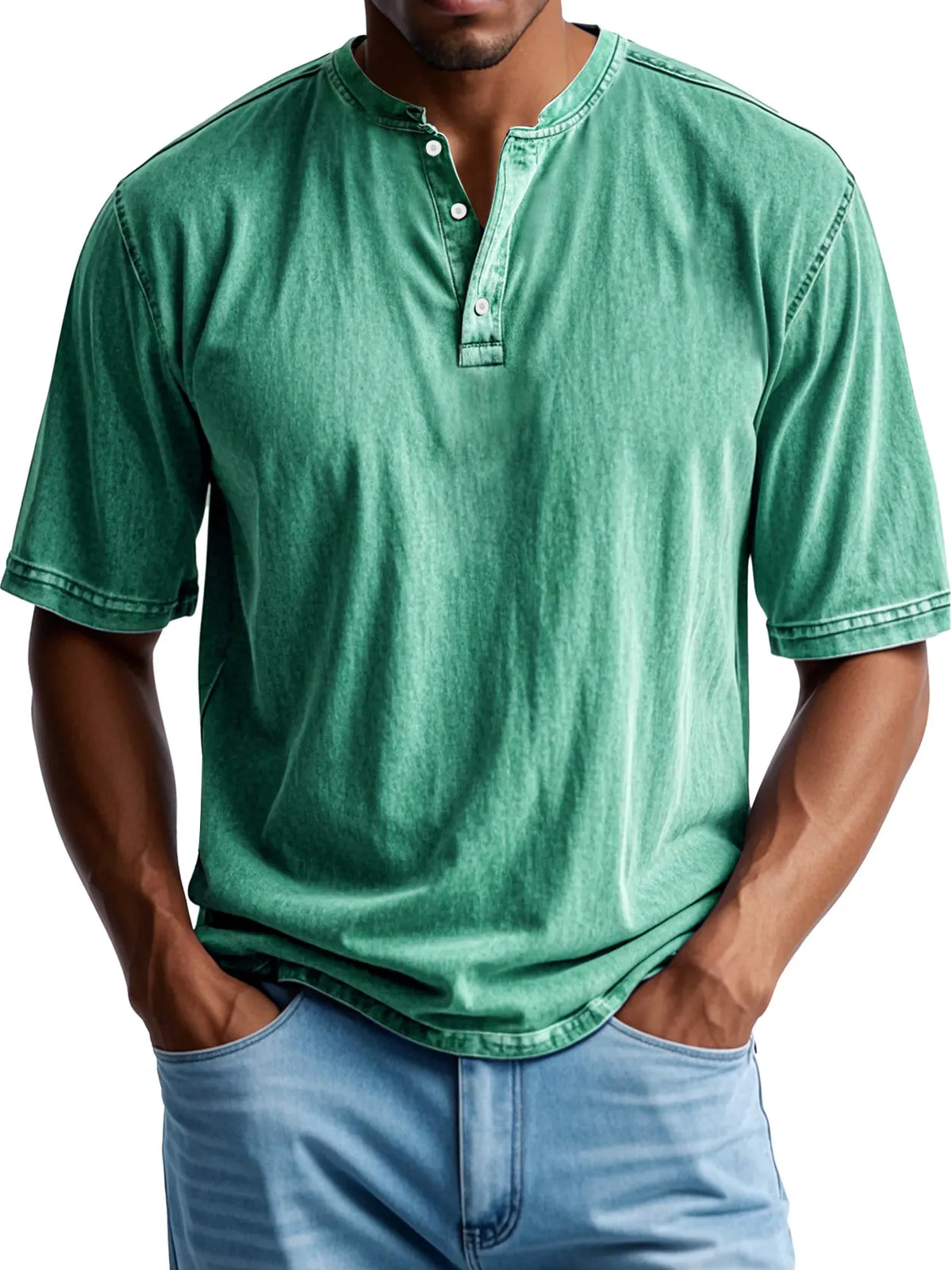 Men's Retro Casual Button Up Comfortable Solid Color Short Sleeve Henley Shirt