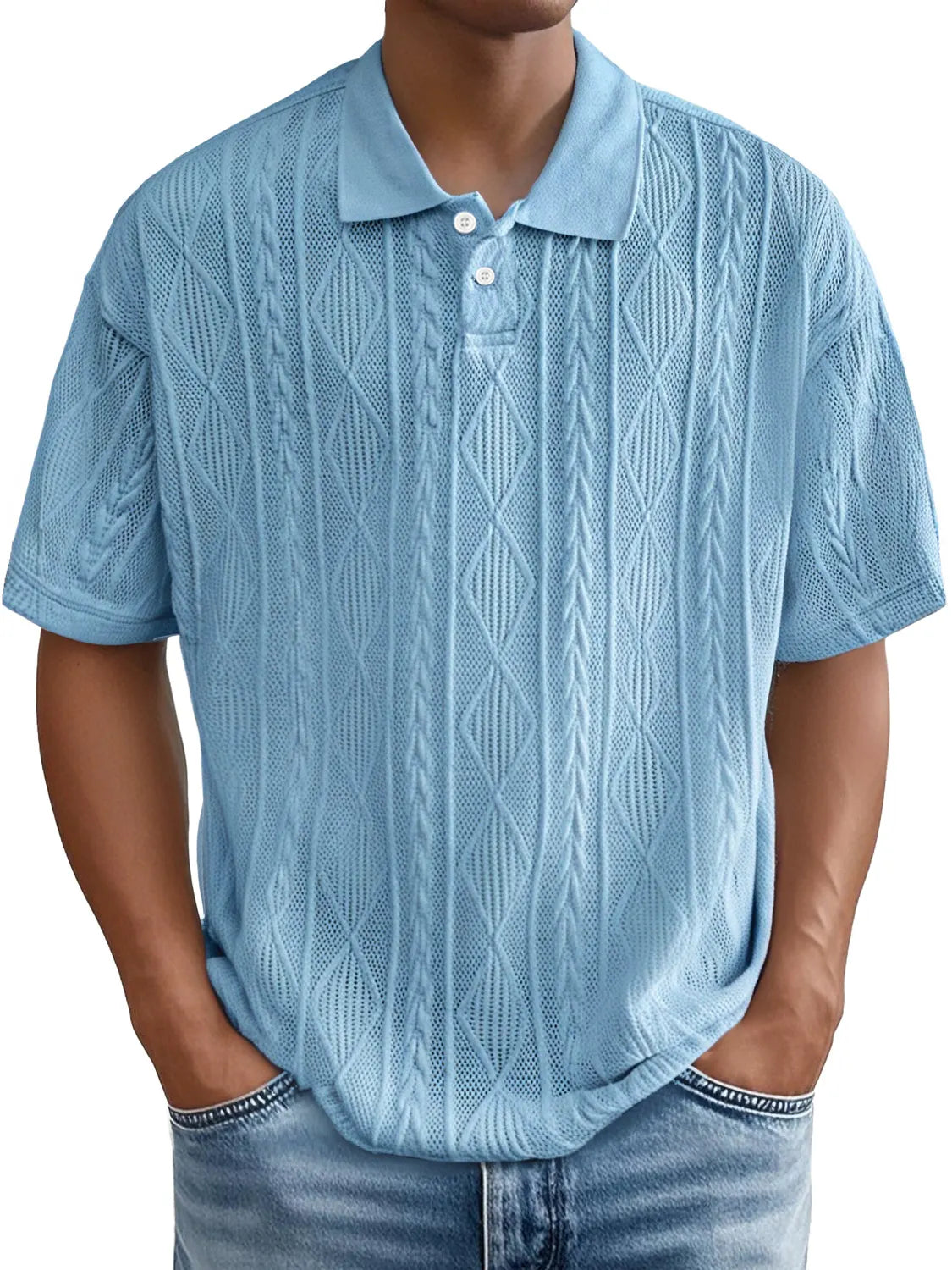 Men's Daily Casual Jacquard Texture Casual And Comfortable Short-sleeved Polo Shirt