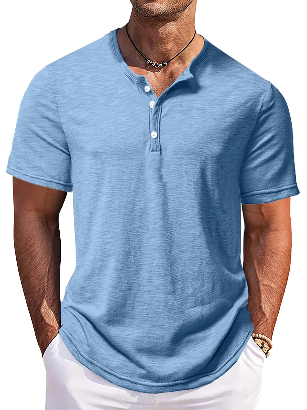 Men's Solid Color Comfort Button-down Short Sleeve Henley