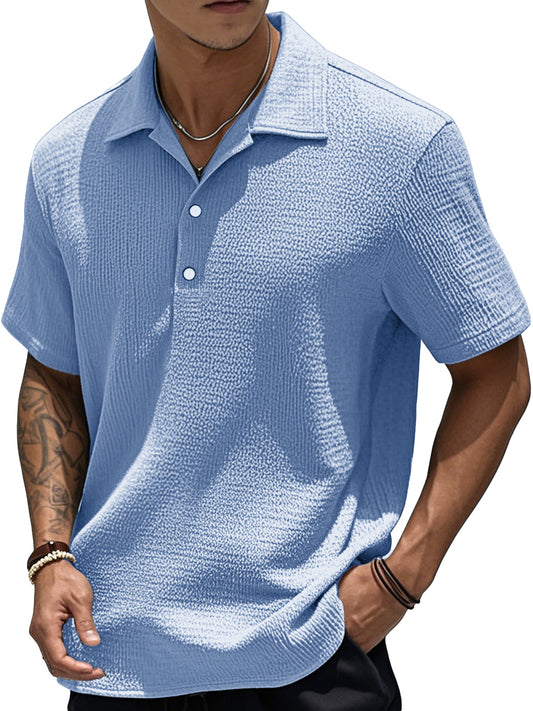 Men's Fashion Retro Pleated Fabric Short-sleeved Polo Shirt