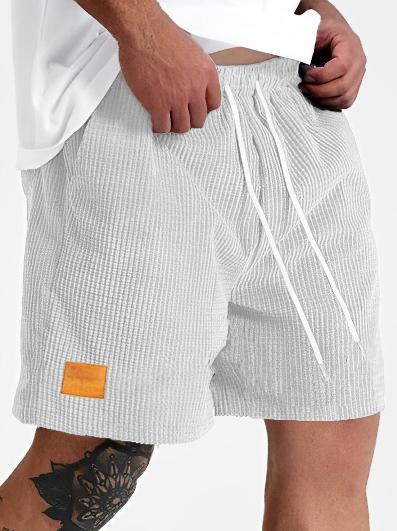 Men's Fashion Sports Lace-up Waffle Fabric Embroidered Logo Shorts