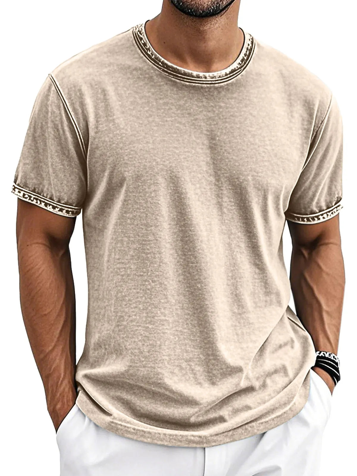 Men's Retro Cotton Washed Round Neck Short-sleeved T-shirt