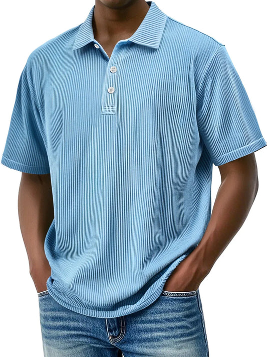 Men's Daily Lapel Ribbed Comfortable Short-sleeved Polo Shir