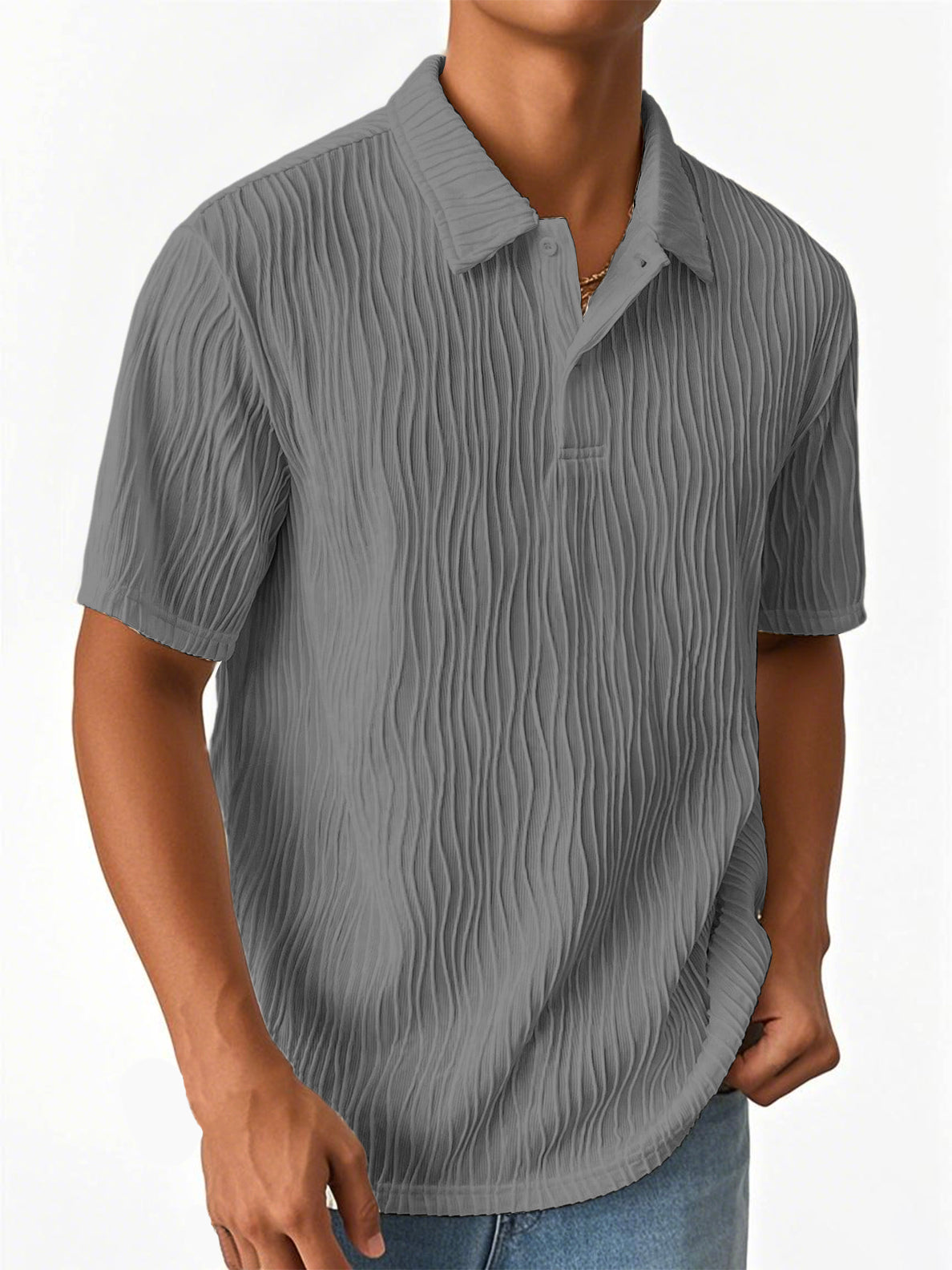 Men's Fashion Textured Jacquard Fabric Short-sleeved Polo