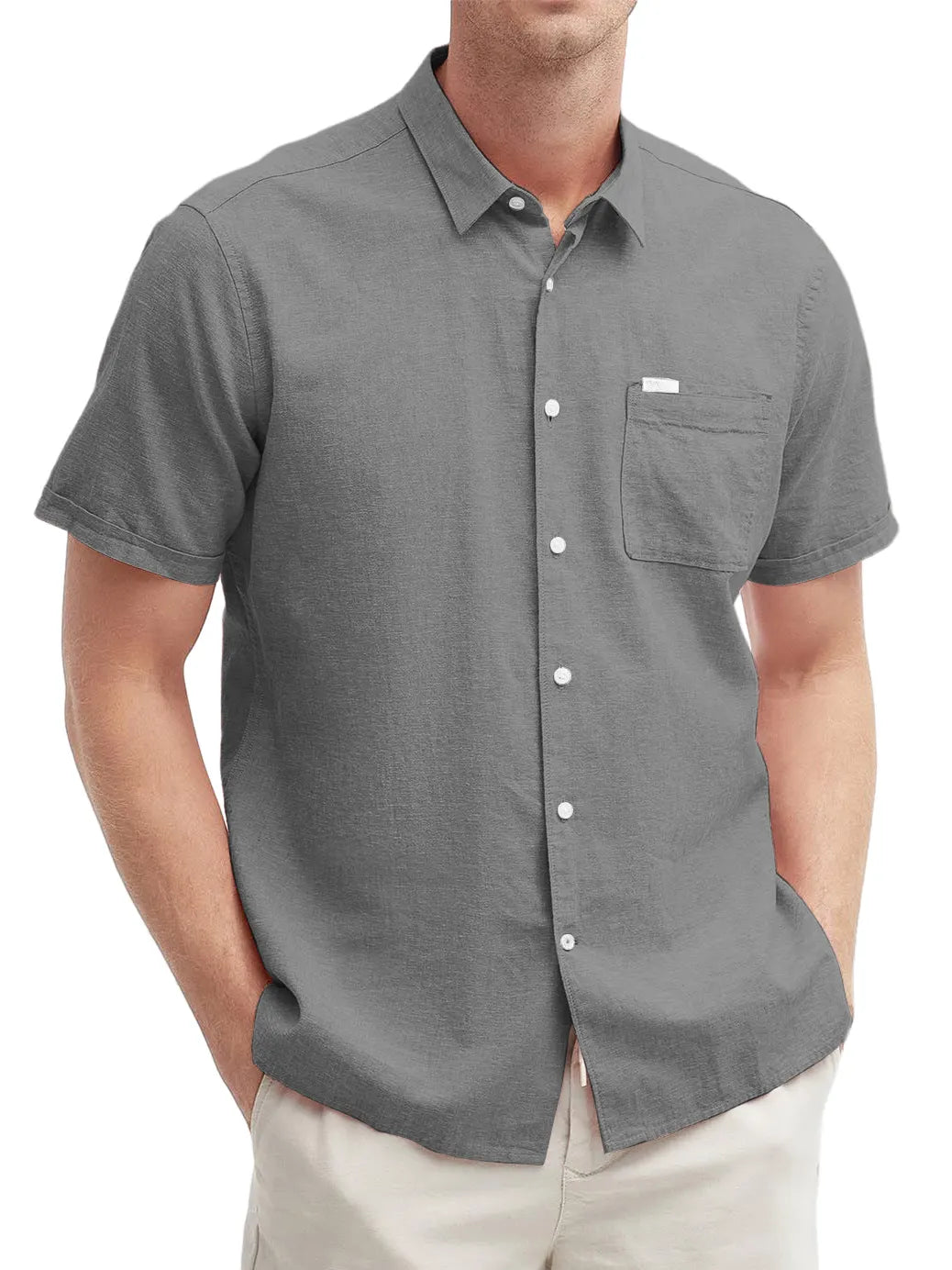 Men's Textured Pocket Casual Short-sleeved Shirt