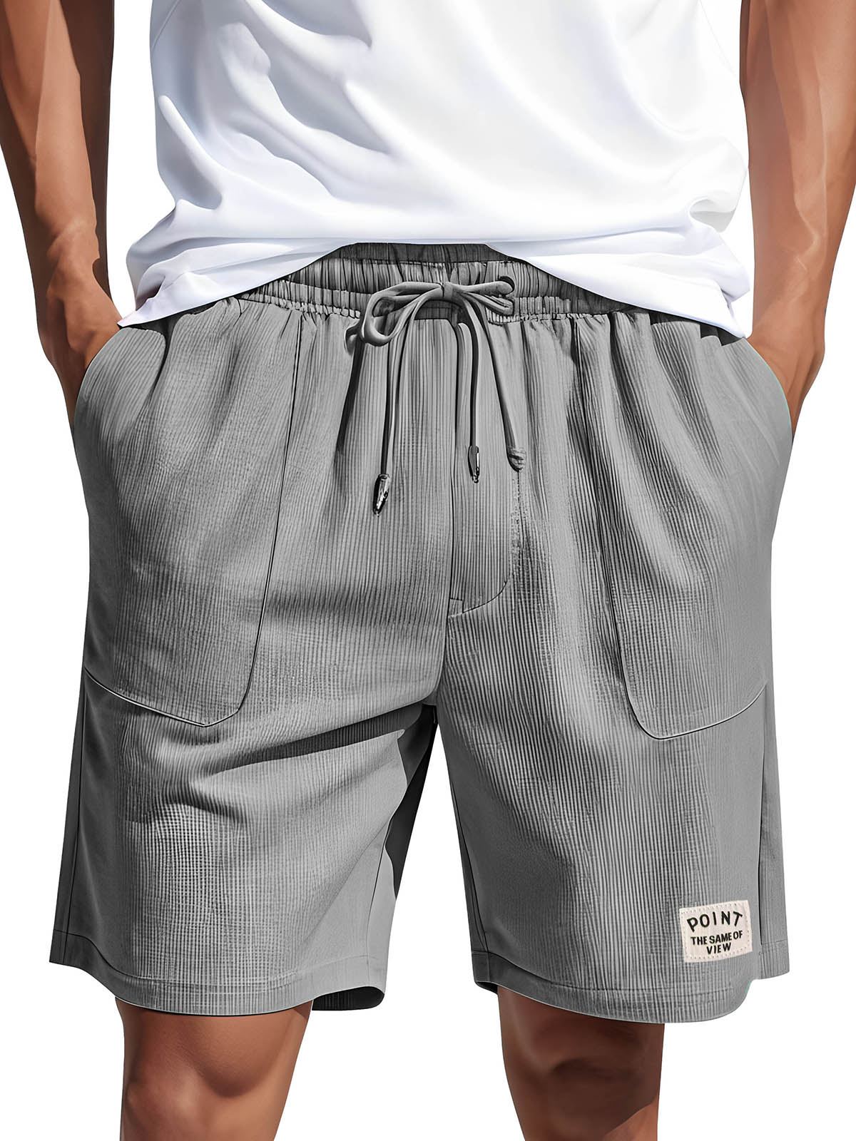 Men's Fashion Casual Corduroy Logo Embroidered Pocket Lace-up Shorts