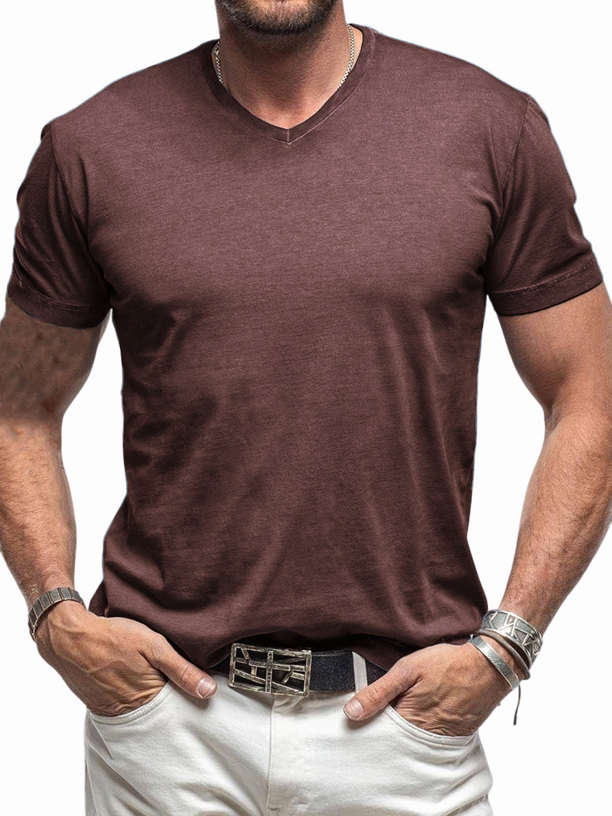 Men's Comfortable V-neck Cotton Basic Bottoming Shirt Short-sleeved T-shirt