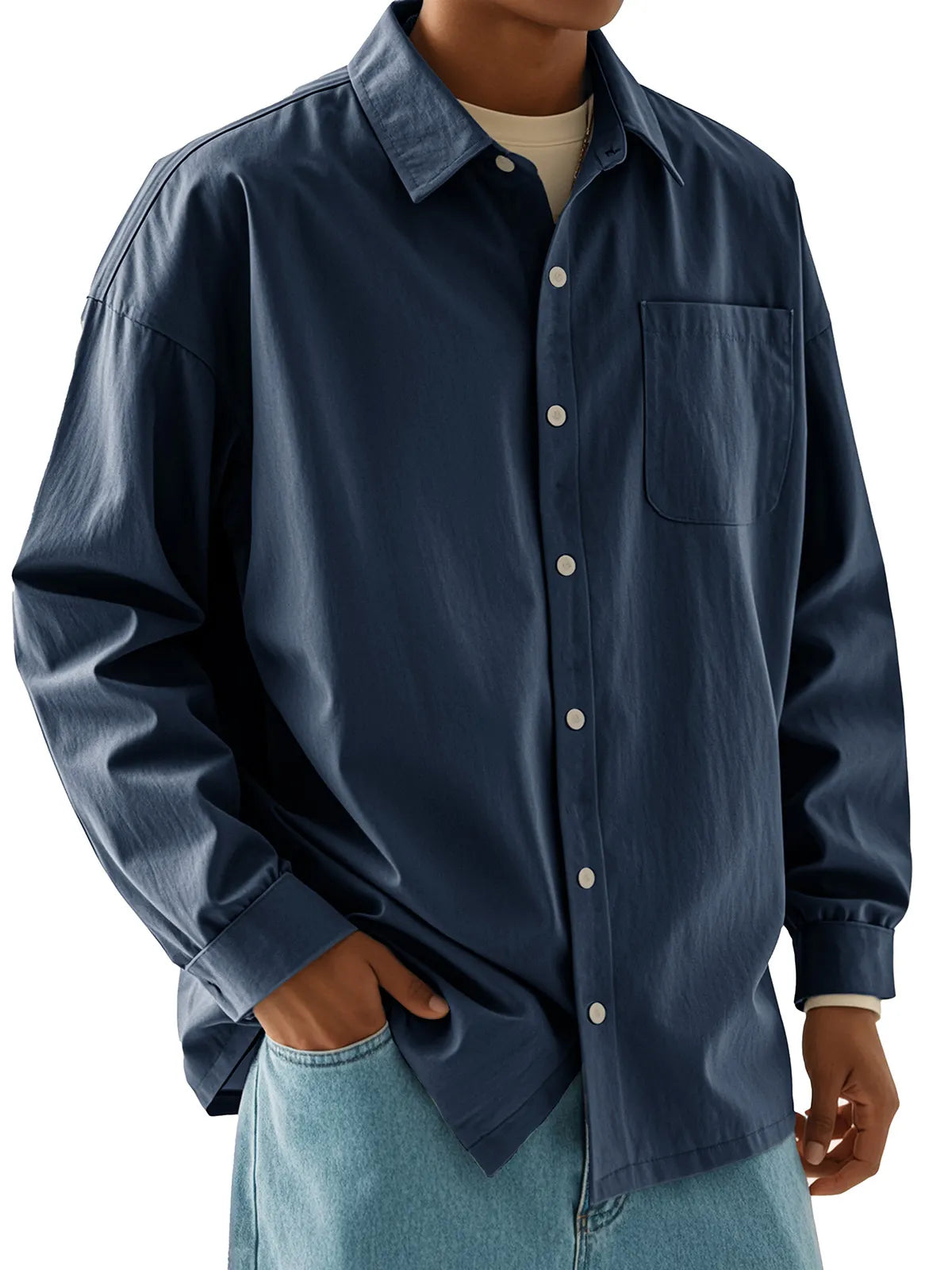Men's Fashion Casual Retro Cotton Lapel Long Sleeve Shirt