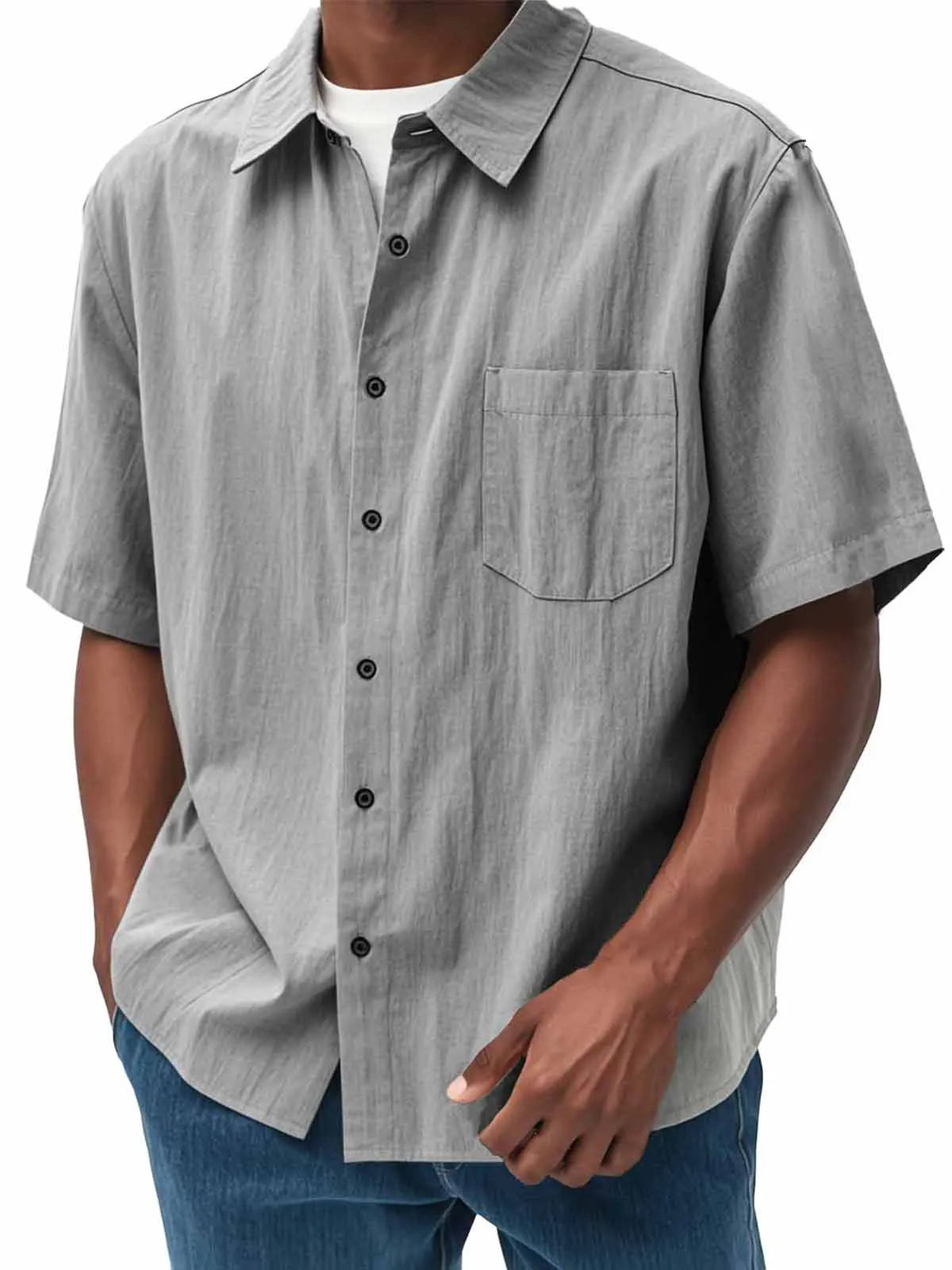 Men's Fashion Casual Pleated Fabric Short Sleeve Shirt