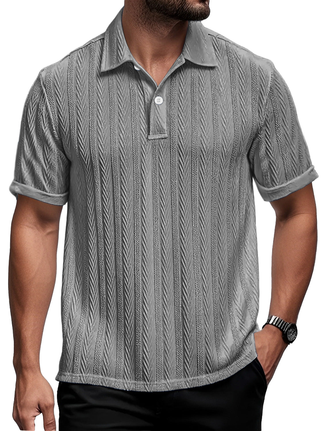 Men's Daily Casual Lapel Texture Comfortable Short-sleeved Polo Shirt