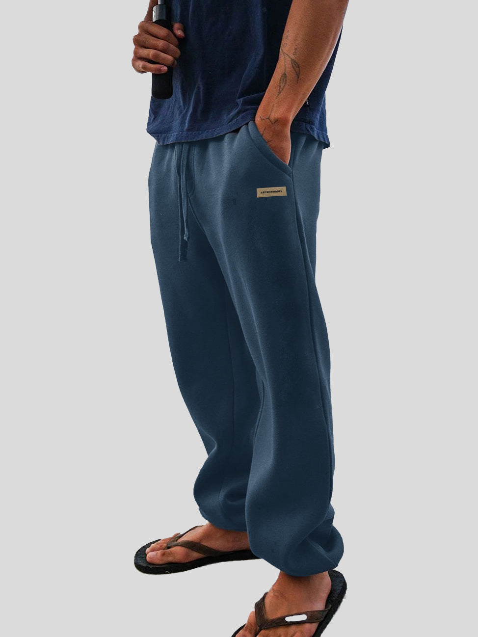 Men's Fashion Casual Sports Logo Embroidered Pocket Cuffed Trousers