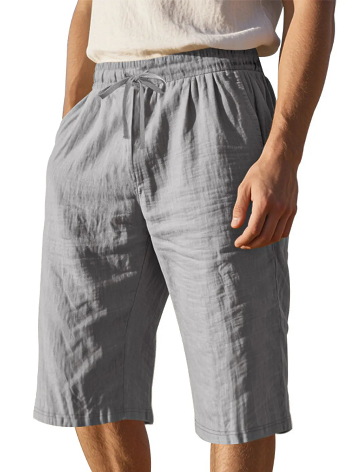 Men's Simple Solid Color Comfortable Breathable Loose Cropped Pants