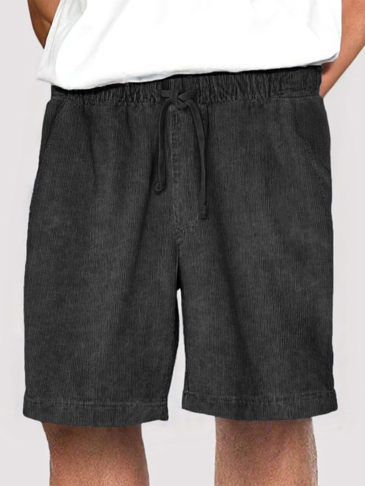 Men's Fashion Corduroy Casual Everyday Elastic Waist Drawstring Shorts With Side Pockets