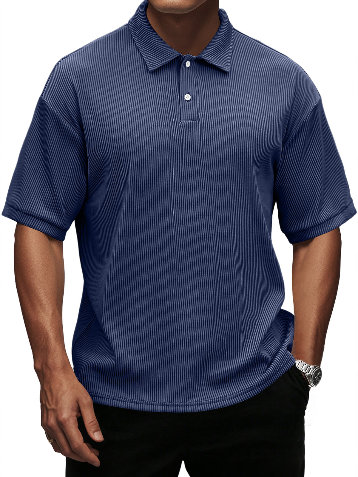 Men's Fashion Casual Pit Lapel Button Solid Color Short Sleeve POLO Shirt