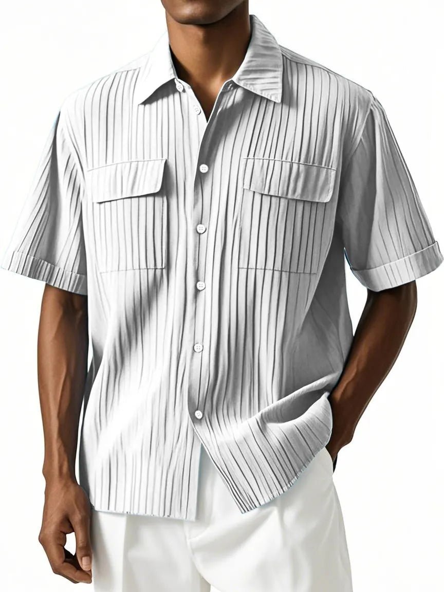 Men's Simple Hawaiian Comfort Double Pocket Short Sleeve Shirt