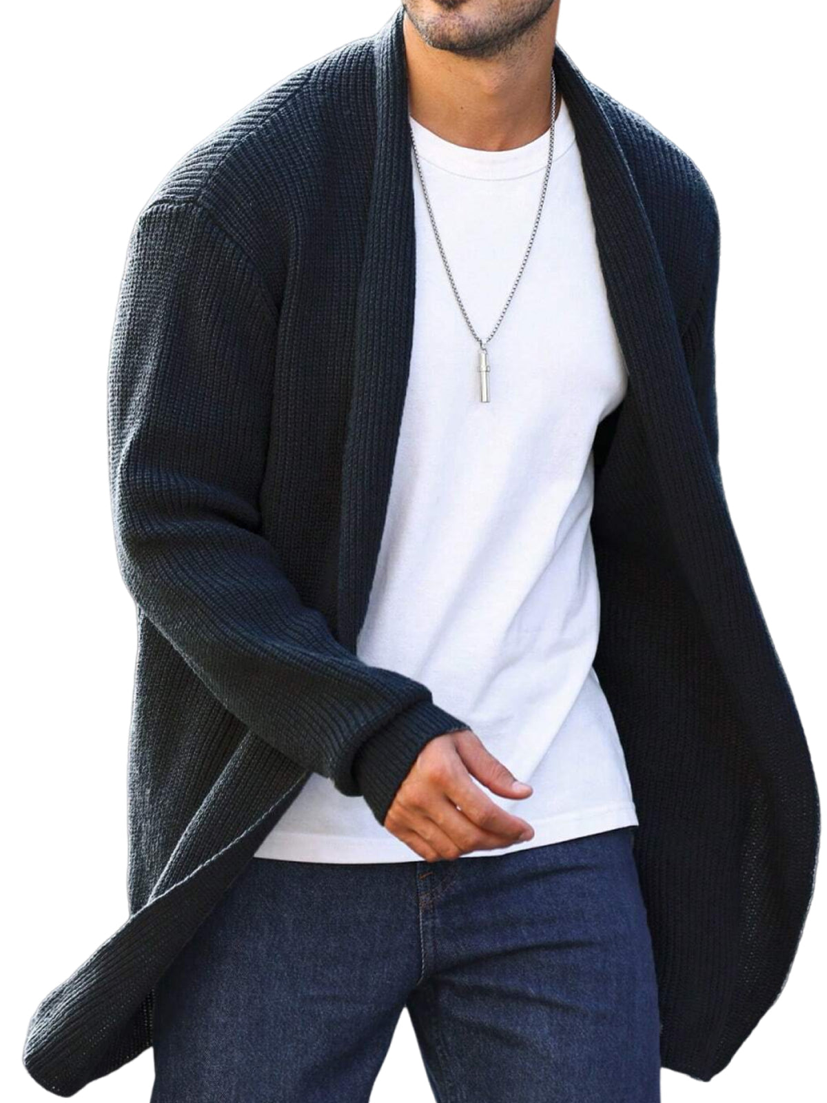 Men's Casual Basic Mid-length Knitted Sweater Cardigan Jacket