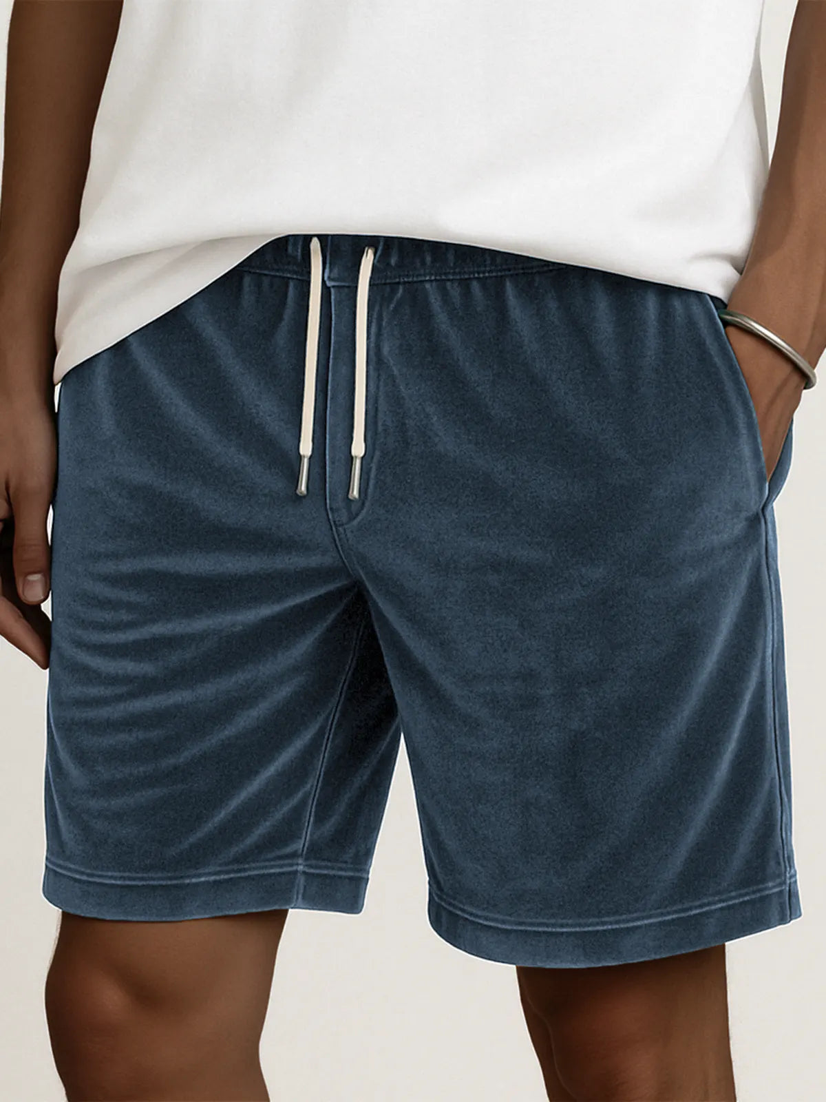 Men's Stylish Velvet Lace-Up Comfort Casual Elastic Waist Stretch Shorts