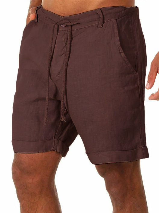 Men's Solid Color Vacation Lace Cotton and Linen Shorts and Casual Pants
