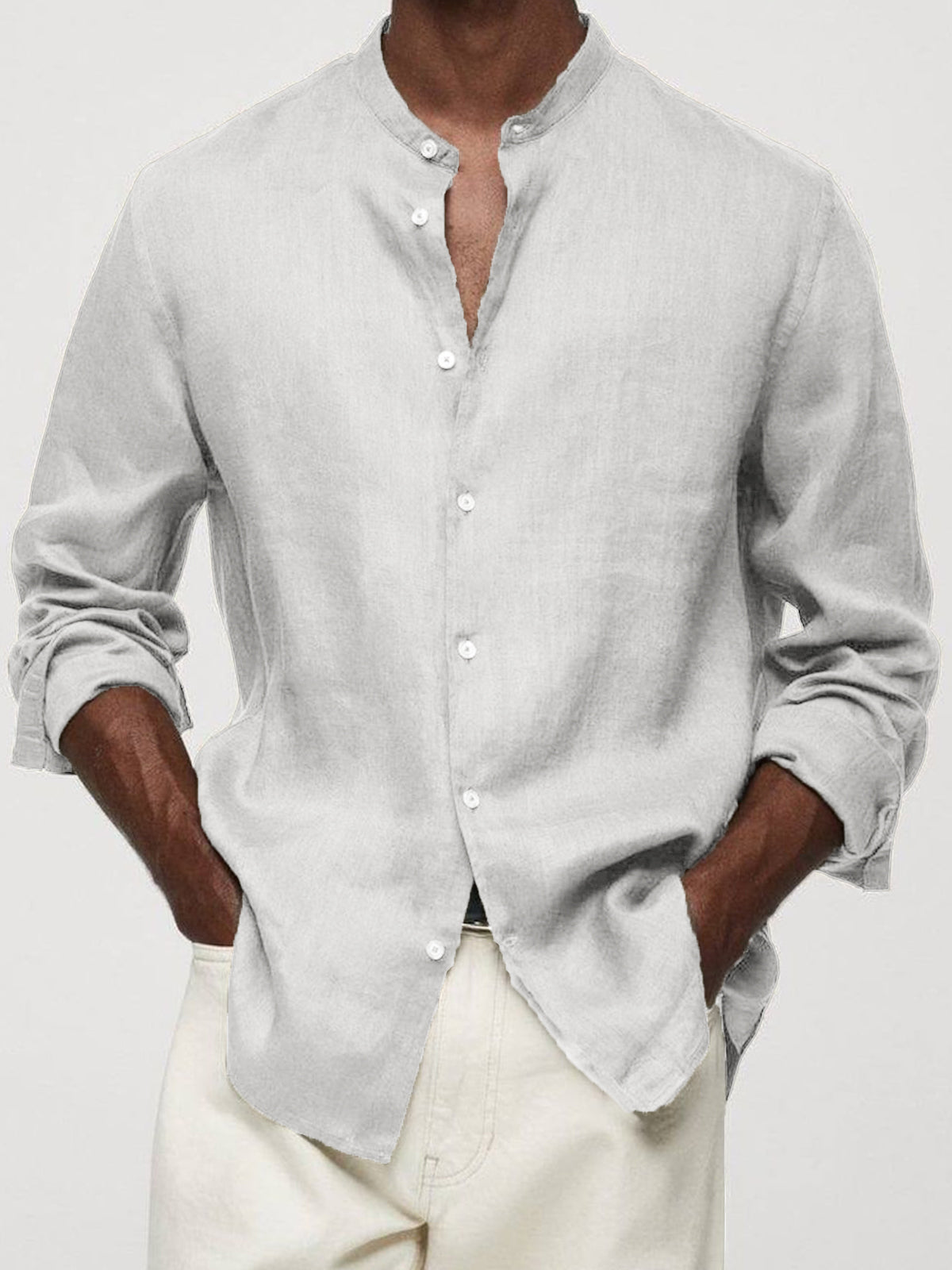 Men's Cotton And Linen Retro Stand-up Collar Daily Casual Basic Shirt