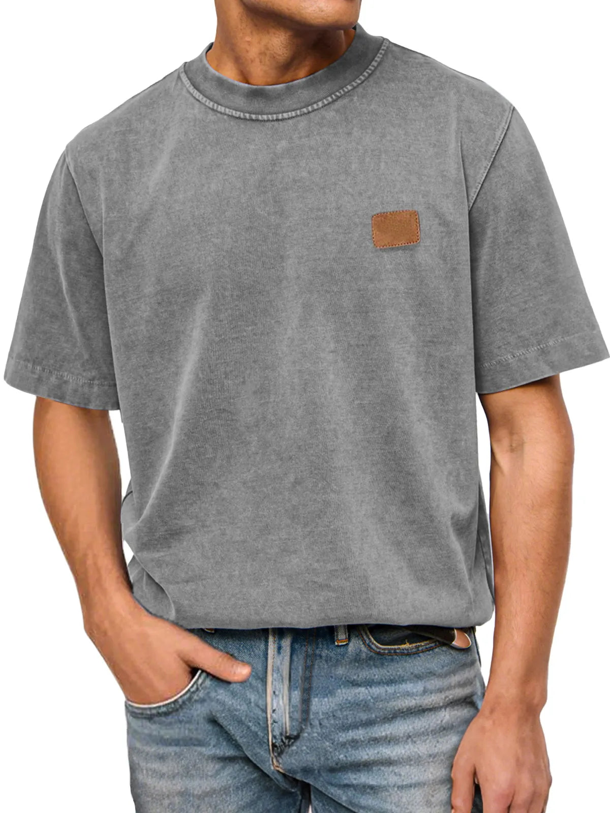 Men's Casual Retro Pure Cotton Washed Small Label Short-sleeved Round Neck T-shirt