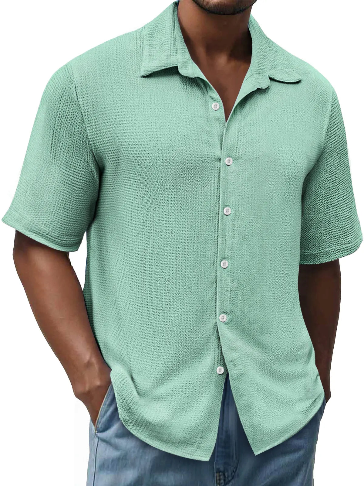 Men's Daily Texture Casual Lapel Comfortable Short Sleeve Shirt