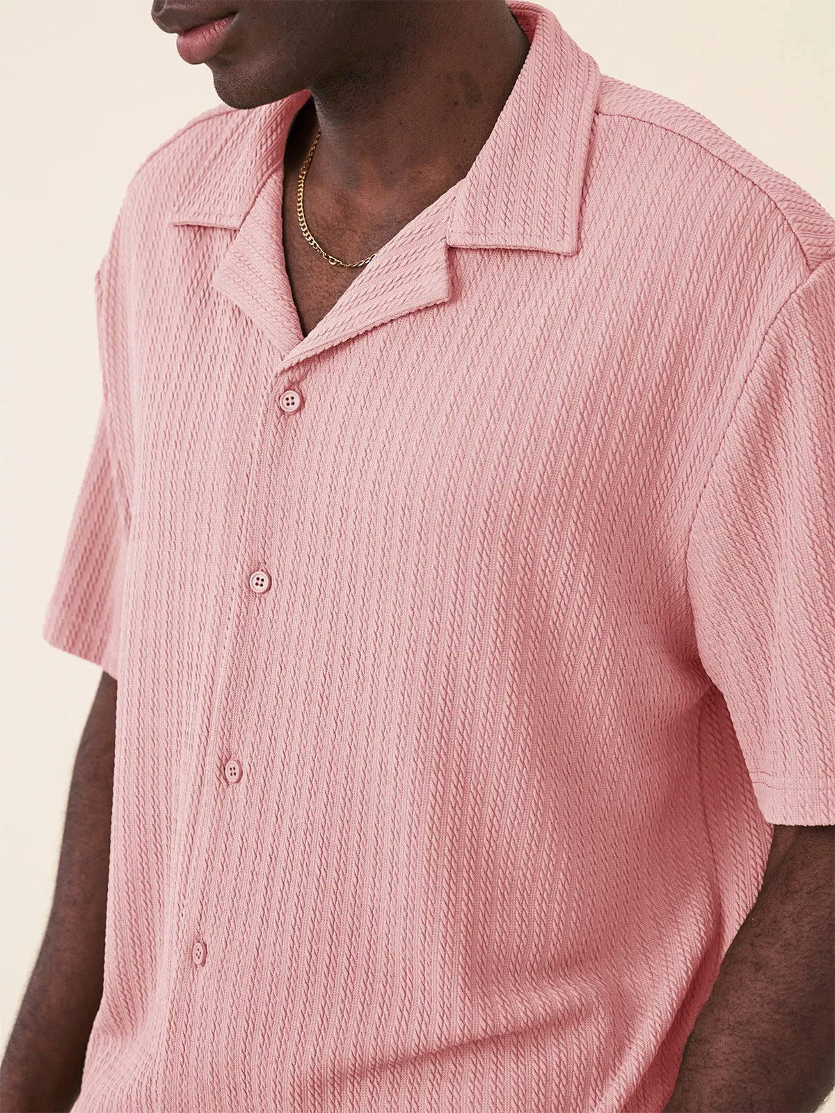Men's Fashion Hawaiian Casual Jacquard Cuban Collar Short-sleeved Shirt