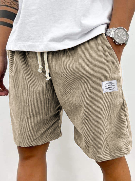 Men's Stylish Corduroy Simple Embroidered Logo Casual Lace-up Loose Shorts