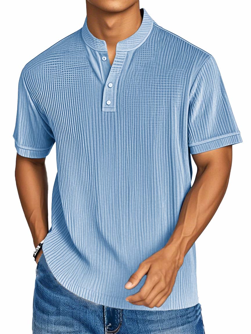 Men's Fashion Casual Textured Fabric Short-sleeved Henley Shirt
