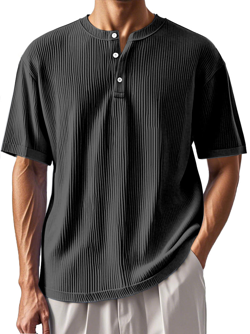Men's Daily Pitted Textured Short-sleeved Henley Shirt