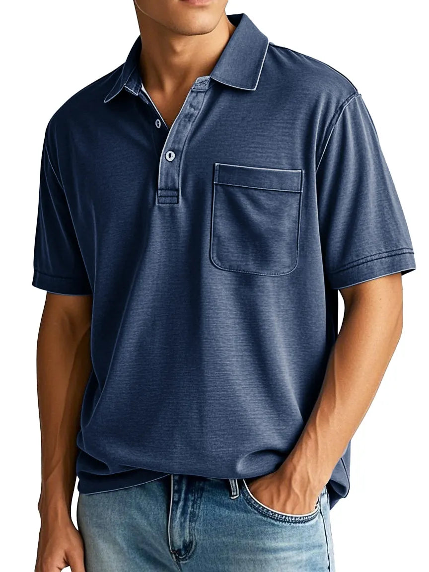 Men's Fashion Vintage Lapel Short Sleeve Pocket Polo Shirt