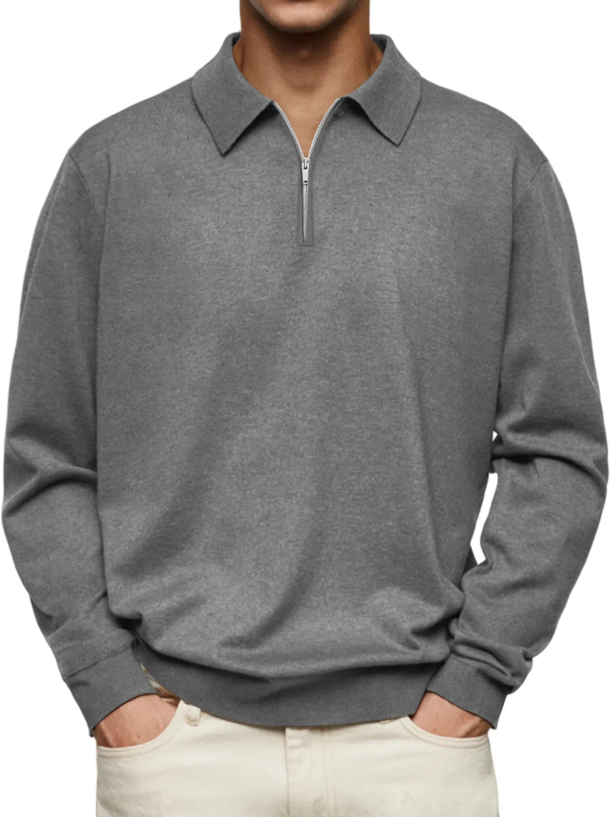 Men's Casual Fashion Lapel Zipper Solid Color Comfortable Sweatshirt