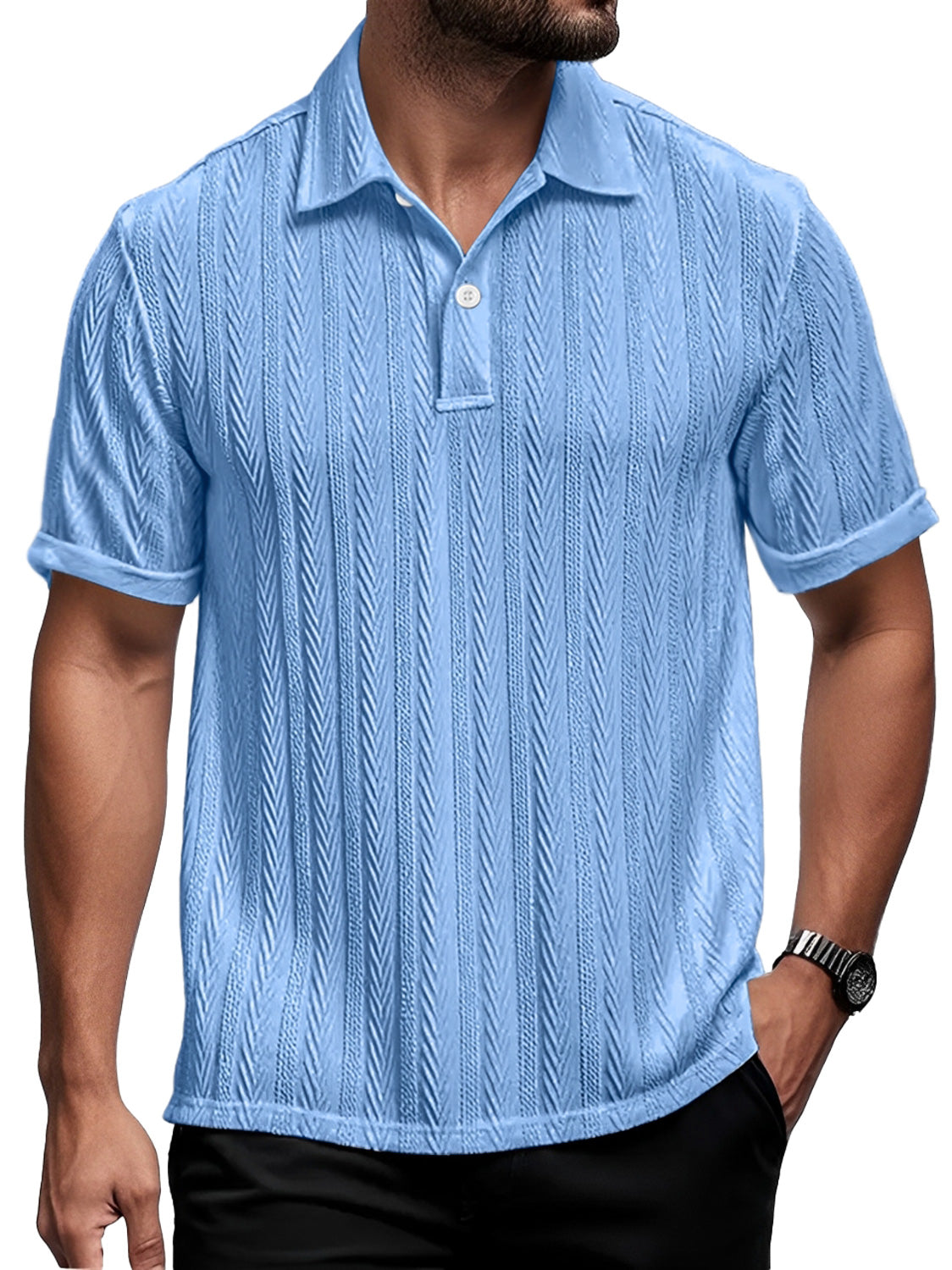 Men's Daily Casual Lapel Texture Comfortable Short-sleeved Polo Shirt