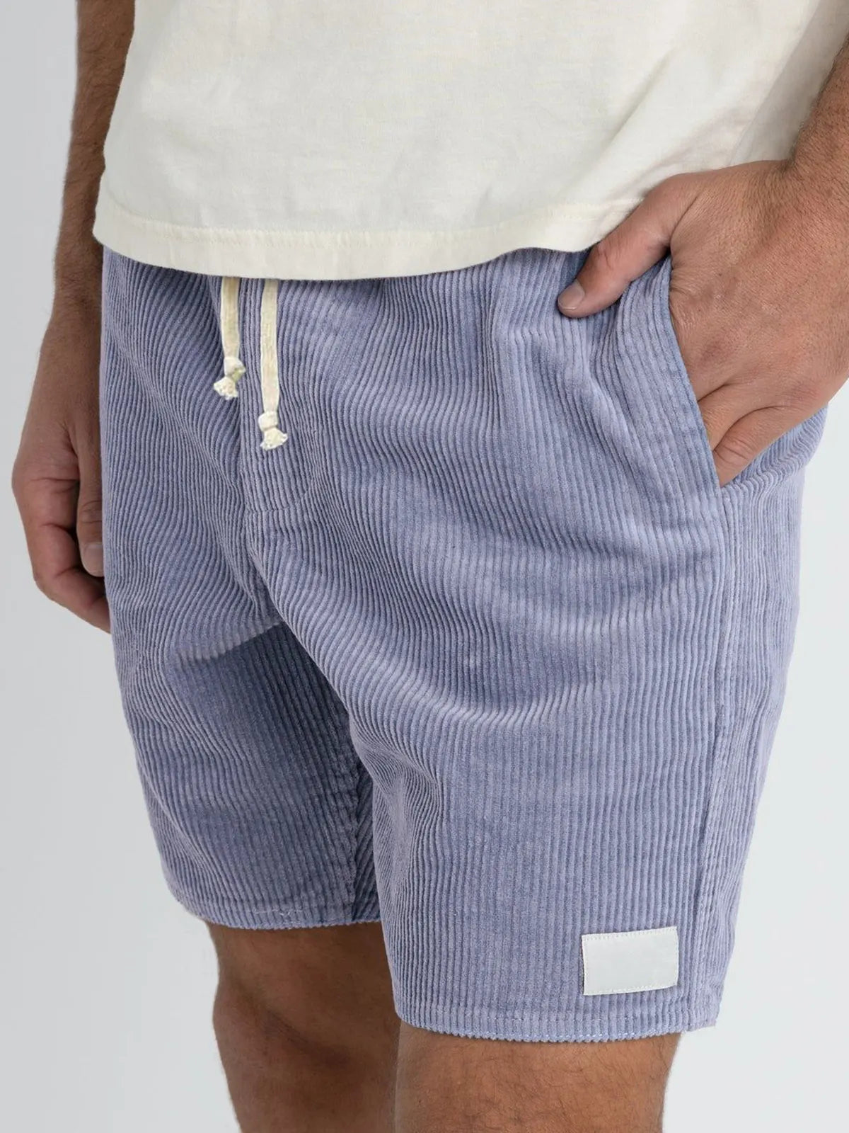 Men's Stylish Corduroy Basics Embroidered Logo Comfortable Everyday Lace-Up Shorts with Side Pockets
